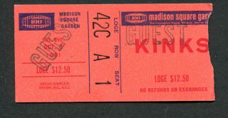 1981 The Kinks Concert Ticket Stub Madison Square Garden You Really Got Me Lola