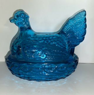 Le Smith Hen On Nest Chicken With Chicks Covered Candy Dish - Blue Teal