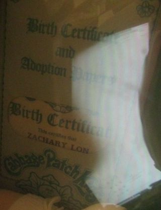 Vintage 1984 Cabbage Patch Doll Birth Certificate/Adoption Box Zachary Ion 3