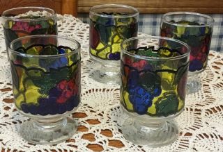 5 Vintage Libbey Stained Glass 6 1/2 Oz Cocktail Wine Glasses
