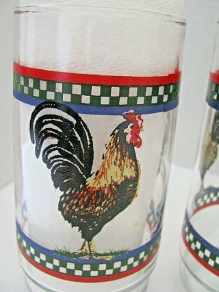 4 Vintage Ella ' s Rooster 14 oz.  Tumblers Glasses by International 5 5/8 in tall 3