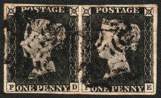 Great Britain Gb 1840 1d Penny Black Scarce Plate 3 Pair Pd - Pe