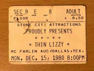 1980 Thin Lizzy / Code Blue / England Dallas Concert Ticket Stub Phil Lynott
