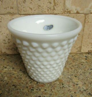 Vintage Fenton White Hobnail Milk Glass Vase With Fenton Sticker