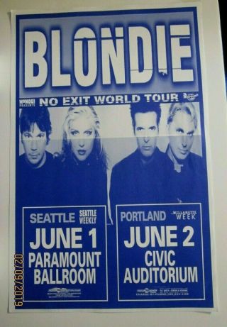 Blondie 1999 Concert Poster Portland Oregon And Seattle Wa No Exit Tour