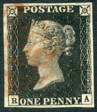 Great Britain - 1840 1d Black Ra Plate 6 With Red Maltese Cross Cancel