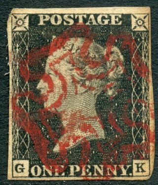 Great Britain - 1840 1d Black Gk Plate 6 With Red Maltese Cross Cancel