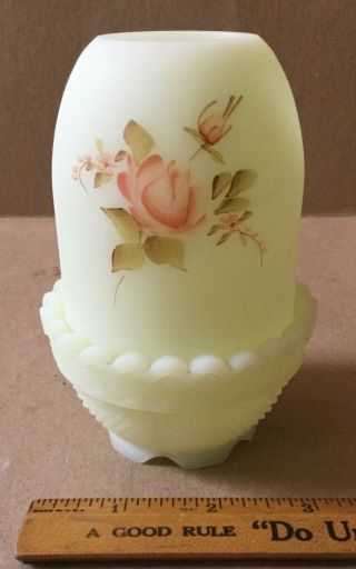 Fenton Fairy Light Candle Holder,  Hand Painted Flowers And Artist Signed Kay C.
