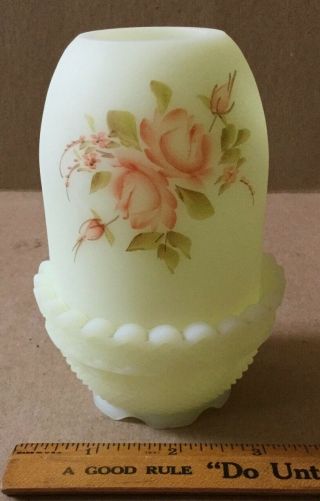 FENTON FAIRY LIGHT CANDLE HOLDER,  HAND PAINTED FLOWERS AND ARTIST SIGNED KAY C. 2