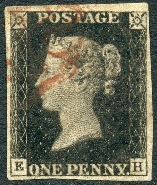 Great Britain - 1840 1d Black Eh Plate 9 With Red Maltese Cross Cancel