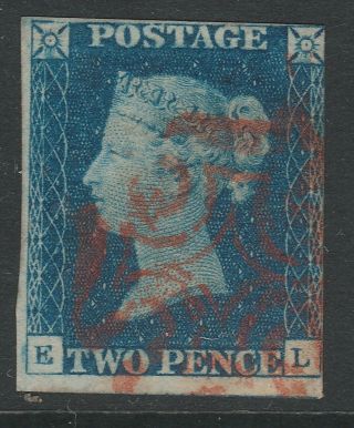 Gb Qv 1840 2d Blue Imperf Plate 1 Pl1 El With Red Mx
