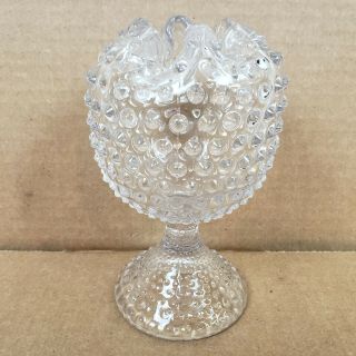 Vintage Duncan Miller Hobnail Pedestal Crimped Top Ivy Ball Vase Clear Glass 6¼ "