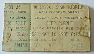 Deep Purple Perfect Strangers Tour Ticket Stub March 16 1985 Hollywood Fl 2513