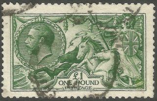 Gb Kgv 1913 £1 Pound Deep Green Seahorse Waterlow Sg403 Good Stamp