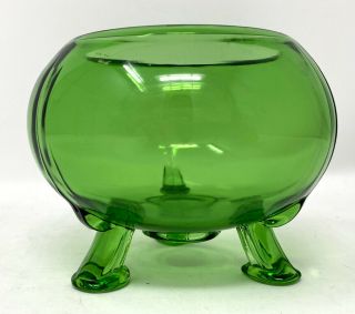 Vintage Green Glass Bowl Planter Flower Pot Three - Legged