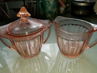 Vtg.  Mayfair Open Rose Pink Depression Glass Creamer And Sugar Bowl Set