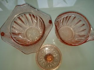 VTG.  MAYFAIR OPEN ROSE Pink Depression Glass Creamer and Sugar Bowl SET 2