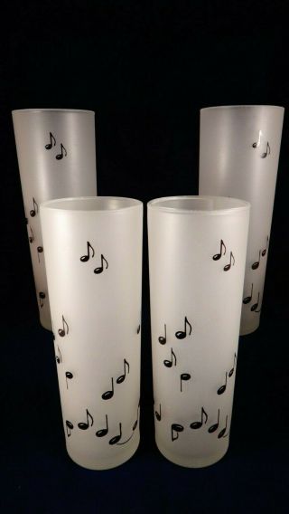 Set Of 4 Frosted Musical Notes Tumblers By Graphiglass 7”