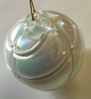 Hand Blown Glass Ball Sphere Globe Pearly Ornament Iridescent White 3”