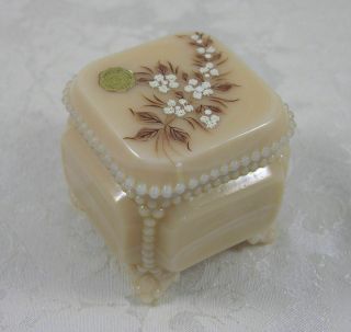 Westmoreland Glass Almond Beaded Bouquet Victorian Trinket Box With Label