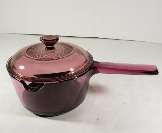 Vision Corning Ware Cranberry Glass Sauce Pan Pot 2pc Teflon Bottom 1 Liter