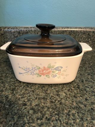 Corning Ware Symphony Casserole Dish With Lid Pink Flower A 1 1/2 - B 1.  5 Liter