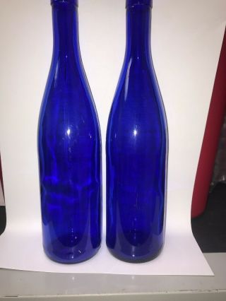 Vintage Collectible Large 12 1/2 " Tall Cobalt Blue Blown Glass Bottle Set Of 2