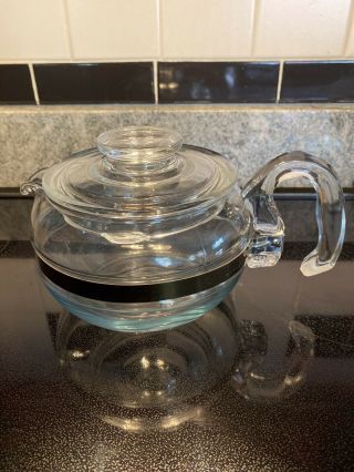Vintage Pyrex Flameware Blue Tint Glass 8336 Teapot Kettle 6 Cup Tea Pot