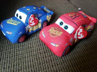 2 Ty Beanie Babies Disney Pixar Cars Hero Lightning Mcqueen 7 " Plush Toy