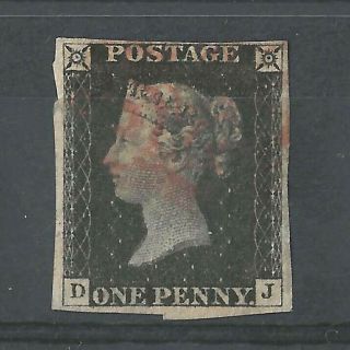 1840 Gb Qv Queen Victoria 1d Penny Black Stamp Plate 1b 