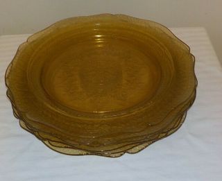 A Set Of Six Federal Glass Patrician Spoke Yellow 11 " Dinner Plates