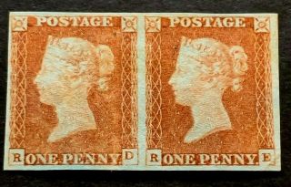 Gb Qv 1841 Sg8 1d Penny Red Imperf Pair Large Margins
