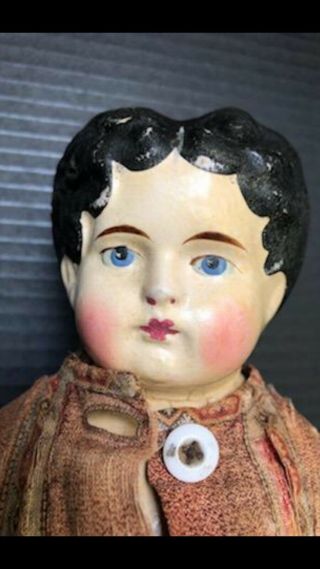 15 Inch Black Haired,  Blue Eyed Paper Mache All Doll