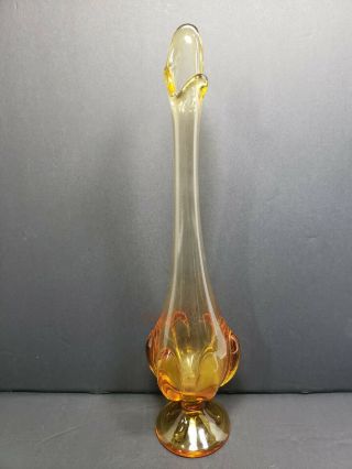Murano Style Amber Glass Bud Vase 12 " Tall Stretch Art Glass Footed Vintage