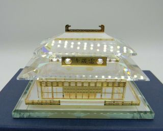 Crystal Cut Art Glass Asian Pagoda Temple Building Statue With Gift Box