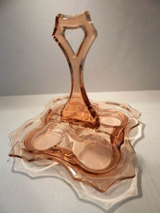 Vintage Pink Depression Glass Tray With Handle