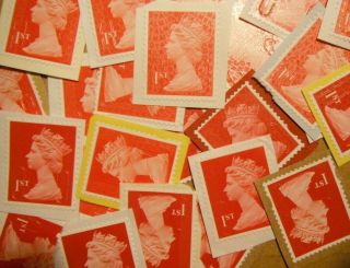 1000 Unfranked Red 1st Class Security Stamps On Paper.  Face Value.  £760