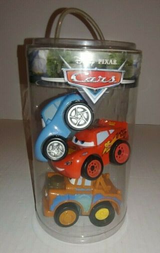 Disney Pixar Cars Pullback Vehicles Set Of 3 Mater Mcqueen Finn Mcmissile In Pkg