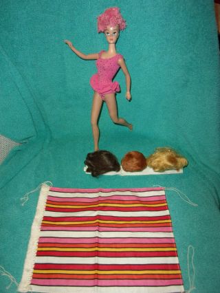 Vintage Miss Barbie Doll W/ Outfit Wigs & Stand,  Org Swing Cover Part