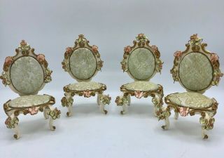 Spielwaren Doll Furniture Vintage Baroque Set Of Four Dining Chairs In Green