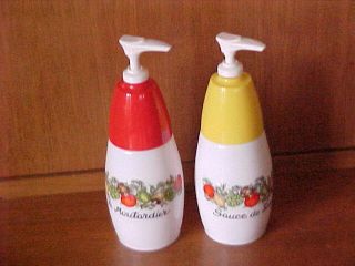 Vintage Milk Glass Mustard & Ketchup Bottle Pump Dispensers