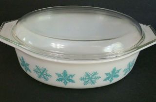 Vintage Pyrex Blue Snowflake 045 Oval Casserole Dish 2 1/2 Qt W/flat Lid Hg15