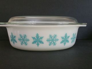Vintage Pyrex Blue Snowflake 045 Oval Casserole Dish 2 1/2 Qt w/Flat Lid HG15 2
