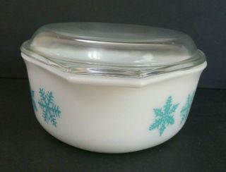 Vintage Pyrex Blue Snowflake 045 Oval Casserole Dish 2 1/2 Qt w/Flat Lid HG15 3