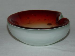 Vintage Mid Century Italian Murano Art Glass Cased Ruby Red Glass Vase Bowl