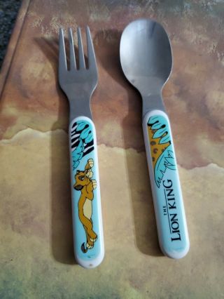 Vintage 1995 Disney The Lion King Simba Childrens Flatware Set - Fork & Spoon