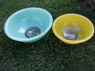 Set of 2 Vintage PYREX Nested Glass Mixing Bowls Primary Colors Clear Bottoms 2