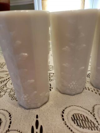 Set Of 6 Vintage Westmoreland Milk Glass Paneled Grape Tall Glass Wedding Gift