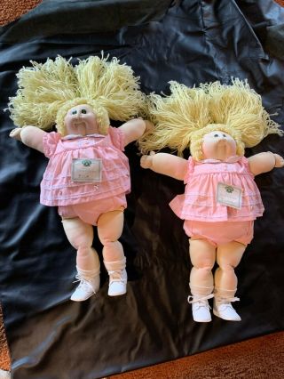 Vintage 1986 Blond Cabbage Patch Twins,  Signed Xavier Roberts W Posters - 1 Signed