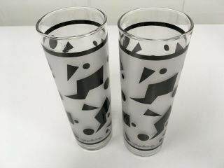 2 Georges Briard Frosted Vintage Glasses Mid Century Modern Black Geometric